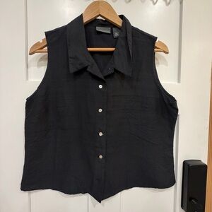 Relativity large 100% silk Black Sleeveless Button-Down tank Top blouse shirt